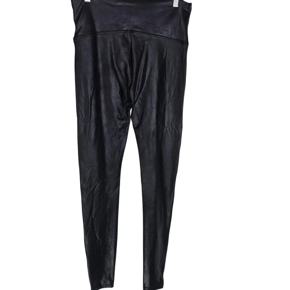 Spanx Pants Womens XL Black Faux Leather Side Stripe‎ High Rise Stretch Leggings